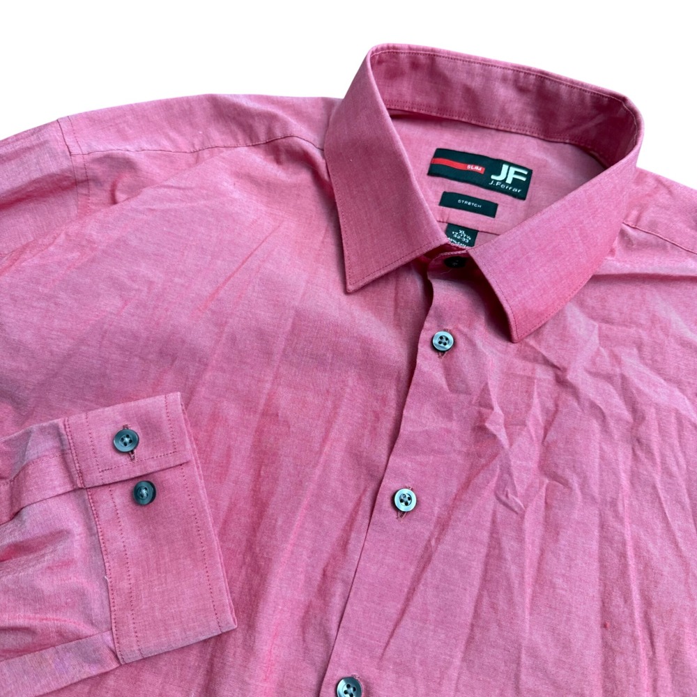 J Ferrar Mens Pink‎ Slim Fit Stretch Button Down Dress Shirt XL 17 17.5